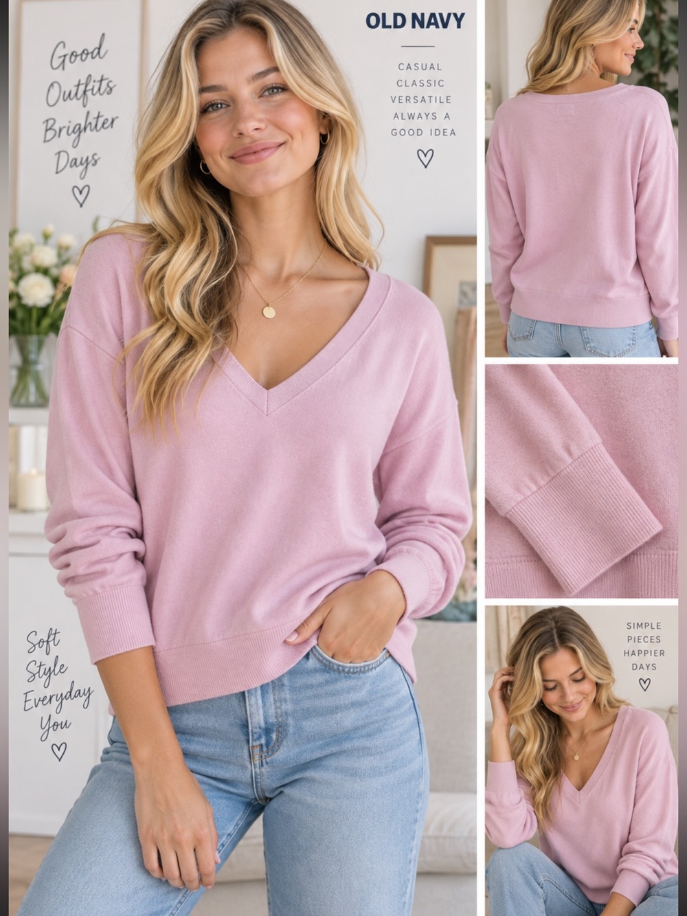 Old Navy Women's V-Neck Sweatshirt in baby Pink. M